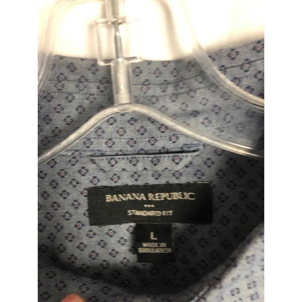 Banana Republic Standard Fit Shirt Mens Size L Blue Cotton Long Sleeve Geometric